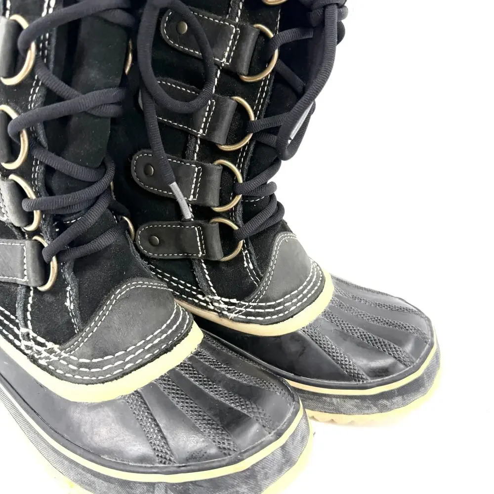 Sorel Black Genuine Leather Faux Fur Waterproof Snow Boots